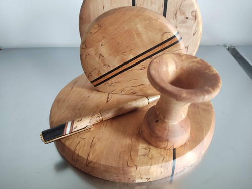 Suecia Juego de escritura y portacartas de madera de abedul rizado hecho a mano decoración de oficina - Imagen 5 de 9