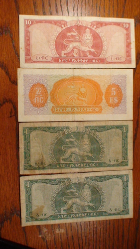 FOUR 1961 ETHIOPIA ONE,FIVE, & TEN DOLLAR NOTES FINE PLUS CIRCULATED BILLS! - Picture 2 of 4