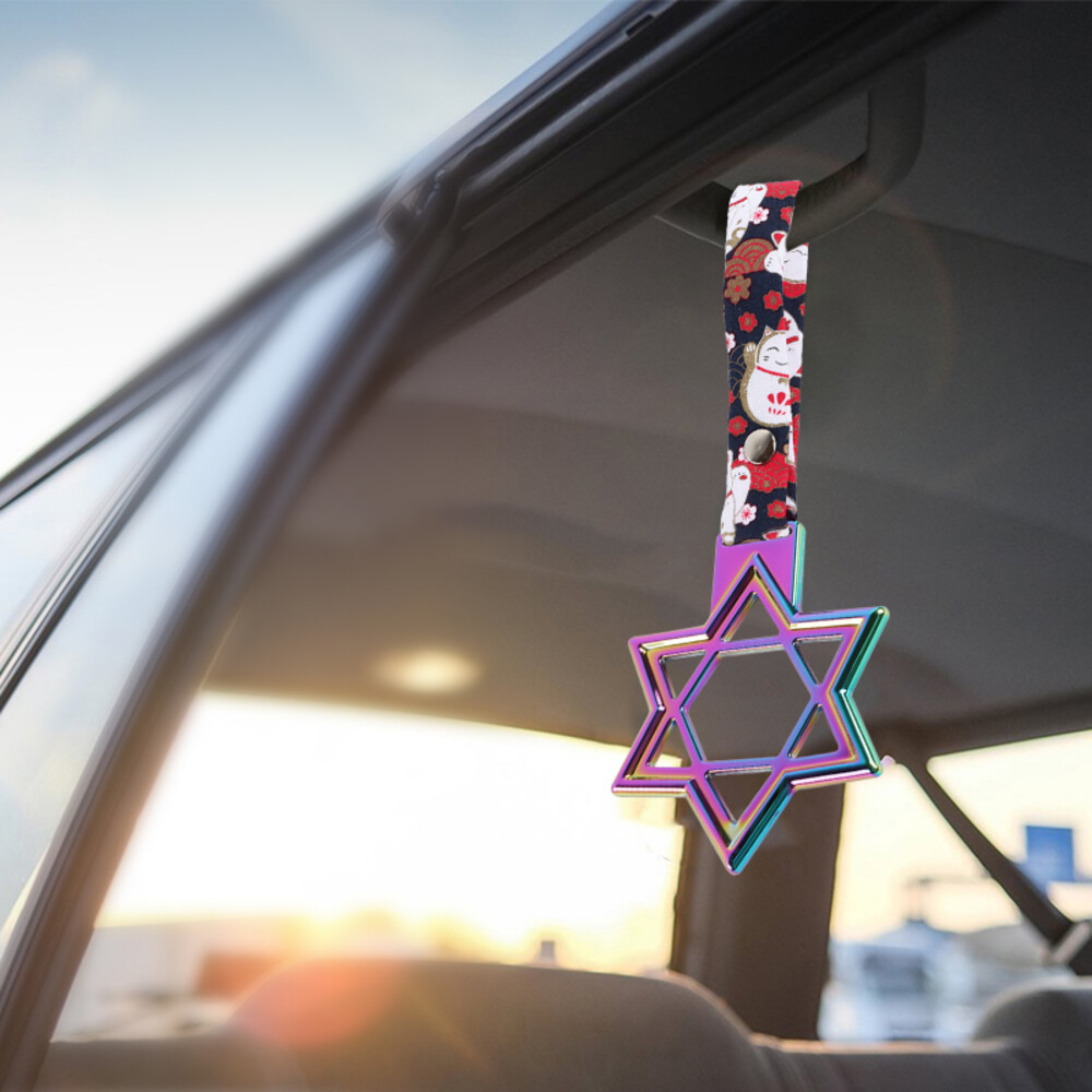 JDM 6 STAR TSURIKAWA Japanese Neo Chrome Ring Car Handle Strap BK