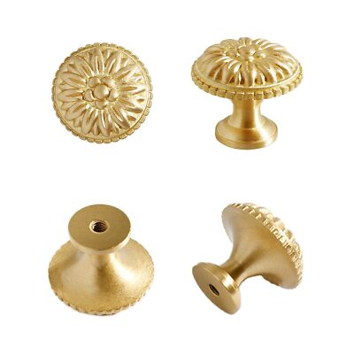 4PCS Gold Brass Drawer Knobs - Solid Copper - Gold Brass Cabinet Knobs   Deco...