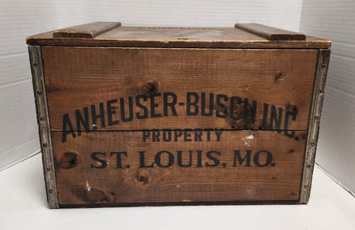 Vtg Anheuser Busch Budweiser Lidded Wood Beer Crate Case Box St Louis Antique