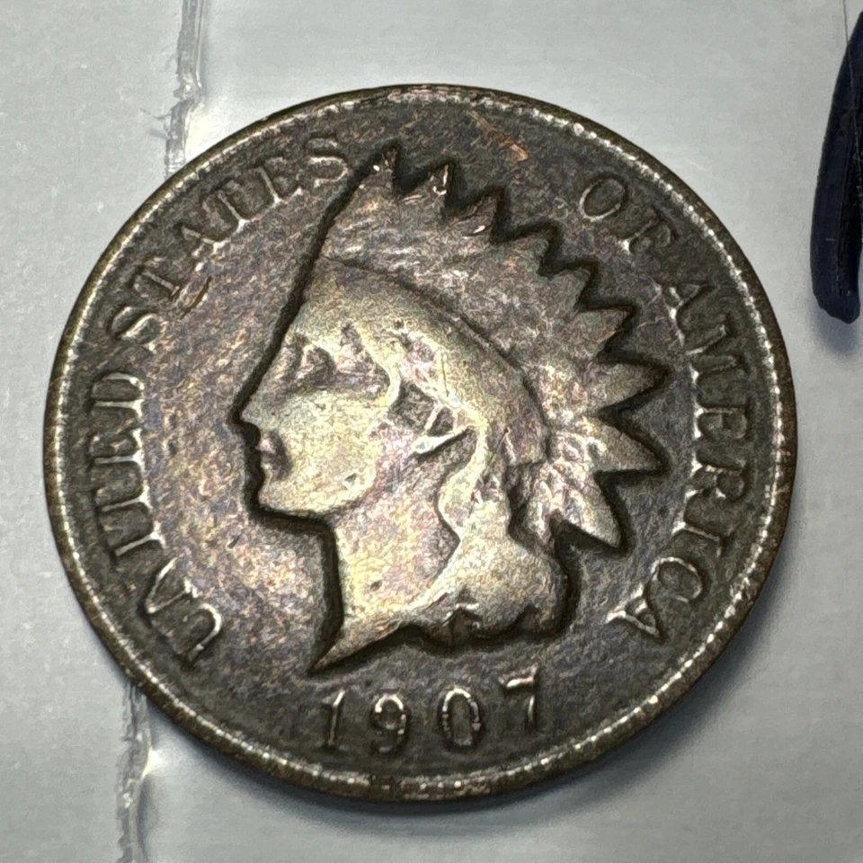 Penny cabeza india planchet delgado inusual 1907 solo 1,3 g -- ¿es real? COBM-7156 Foto 4 de 4
