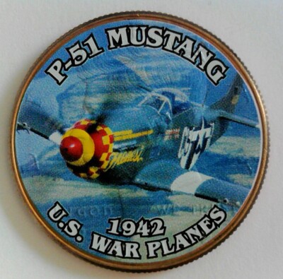 P51 Mustang - U.S. War Planes - World War Two - WWII - Colorized Half Dollar