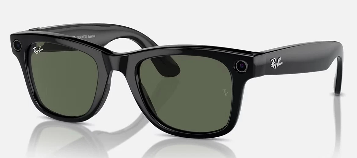 RAY BAN Meta Wayfarer Smart Sunglasses Shiny Black Frames Green