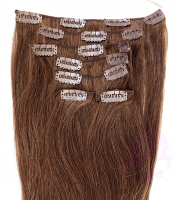 100% Natural Human Hair Extensions Clip In 15'' 7pcs 100g, Brown #04