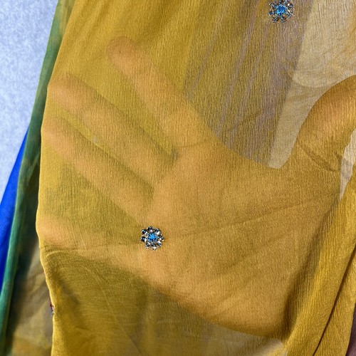 Unbranded Dupatta Scarf Womens 37 x 93 Yellow Blue Embroidered Sequin Batik NWOT - Picture 8 of 20