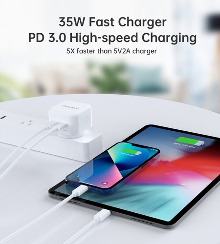 Choetech PD 35W Dual USB-C Fast Charging Adapter White - Picture 6 of 10