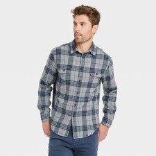 Men's Midweight Flannel Long Sleeve Button-Down Shirt Gray, Medium