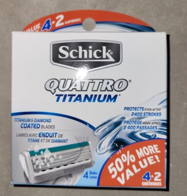 Schick Quattro Titanium 4 Blades 6 Cartridges with Lubrication Strips