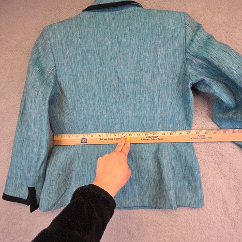 Evan Picone Blazer Womens 10 Turquoise Linen Slit Sleeve Preppy Business Formal - Picture 11 of 19