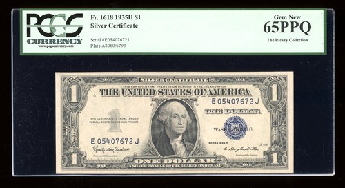DBR $1 1935-H Silver Gem Fr. 1618 EJ Block PCGS 65 PPQ Serial E05407672J