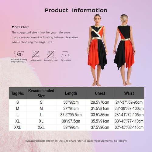 ·Women Color Block Praise Dance Dress Gown Worship Tunic Overlay Dresses Robe - Picture 33 of 83