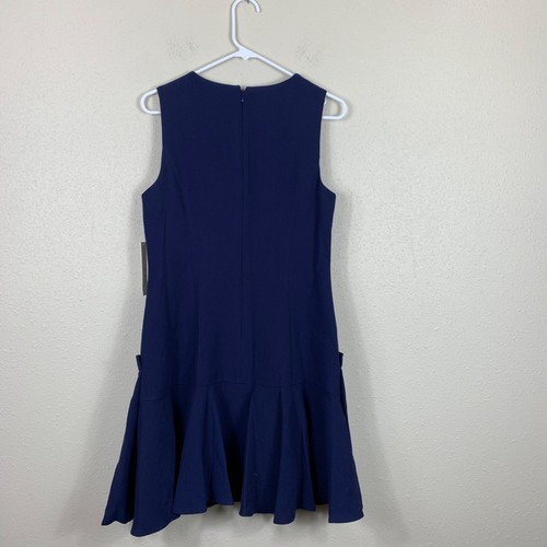 NEW Eliza J Drop Waist Crepe Navy Sleeveless Dress Size 10 - Picture 7 of 8