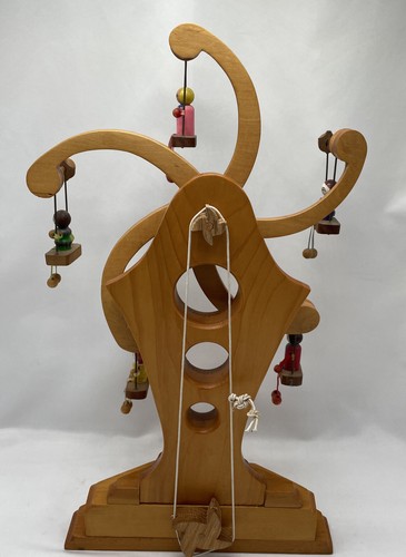 Rare Wooden Ferris Wheel Swings Swinger Handmade Amusement Park Turns 18” - Picture 5 of 6