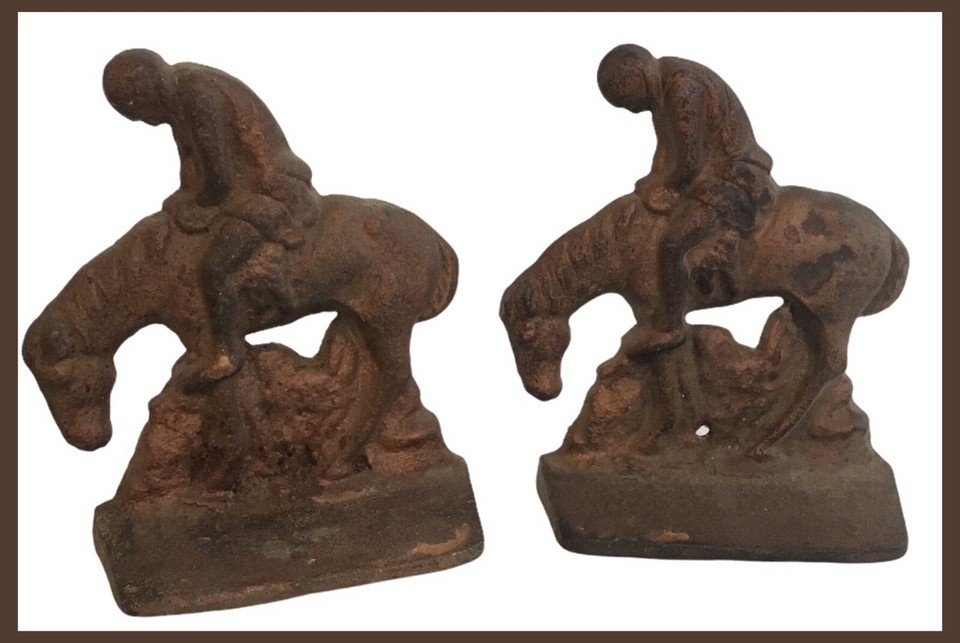 Vintage End Of The Trail Man/Indian On A Horse Metal Pair Of Bookends