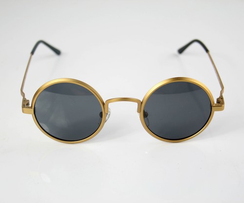 round gold metal sunglasses 1970s polarized lens retro Steampunk Hi Tek - Picture 4 of 5