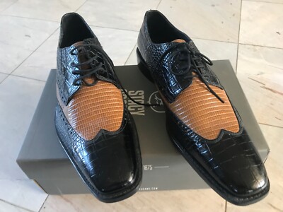 Stacy Adams Men's 12 Shoes Black Brown Leather Croc Lizard Print Amato 24823