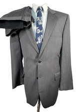 JOS. A. Bank Mens Gray HERRINGBONE Wool Pleated 2pc Suit 42L Jacket 37x31 Pant