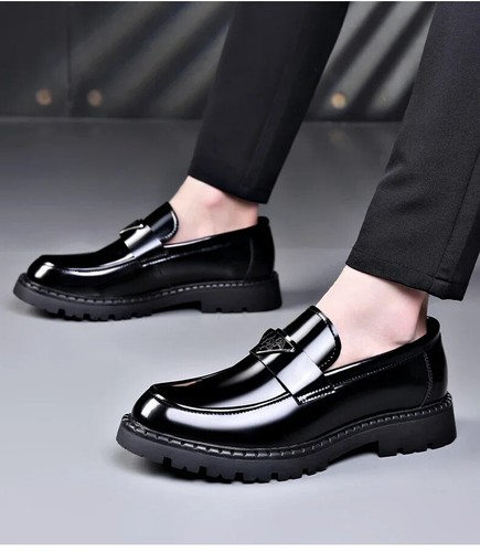 Thick Soled Men's Loafers Fashion Slip-on Dress Shoes Comfort Leather Footwear - Picture 21 of 25