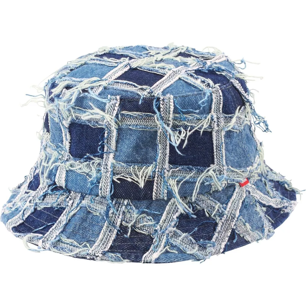 SUPREME Frayed Patchwork Busted Seam Blue Denim Crusher Hat Size S