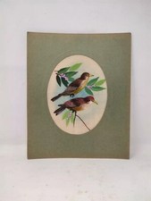 Collectible Handmade Painting Of Sparrows On Fabric Framed With Cardboard Sheet