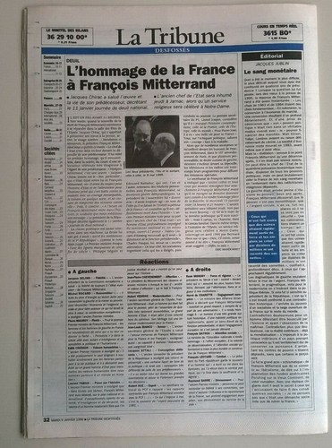 LA TRIBUNE du 09/01/1996 - LA MORT DE FRANCOIS METTERRAND - Picture 11 of 11