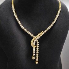 Gorgeous 8.96 Cts Round Baguette Cut Diamonds Tennis Necklace in 18K Yellow Gold