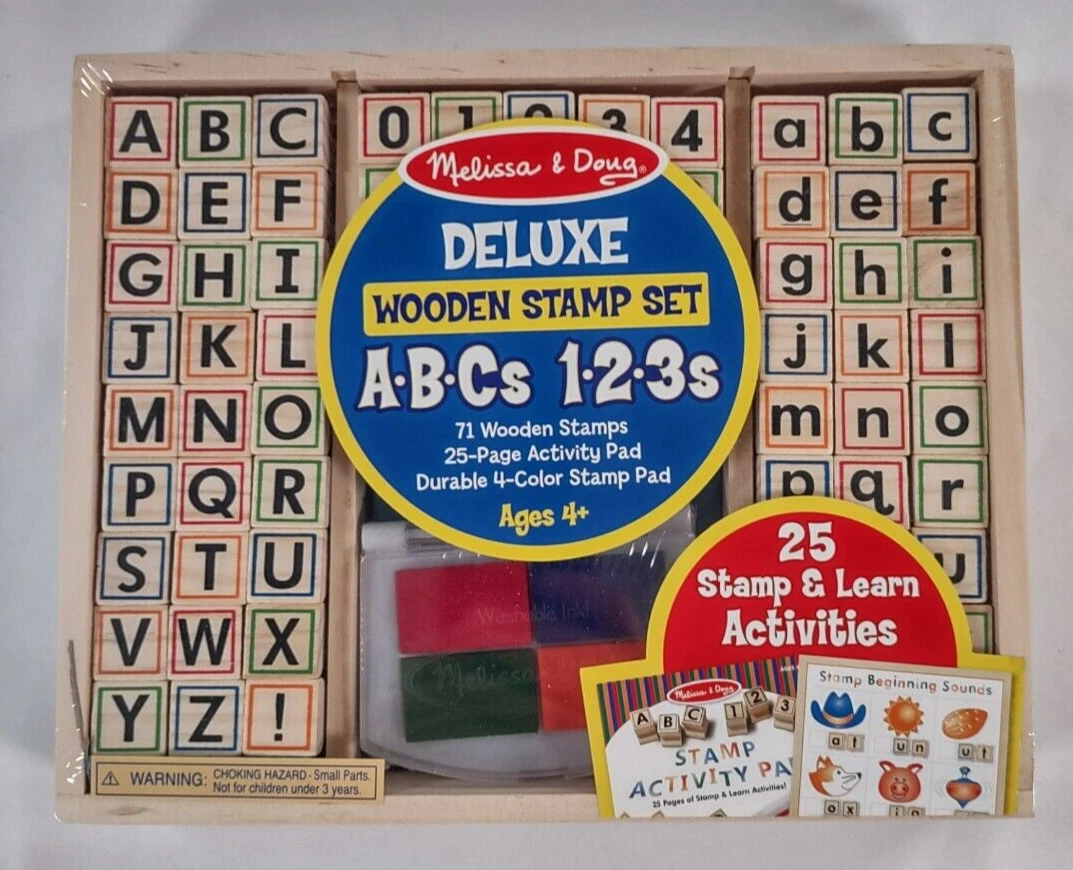 Melissa & Doug Deluxe Letters and Numbers Wooden Stamp Set ABCs 123s,  Crafts