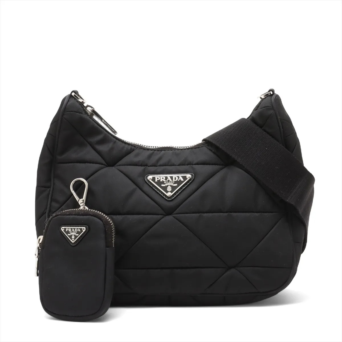 Prada Tessuto Quilt nylon x leather Shoulder bag Black 1BC151