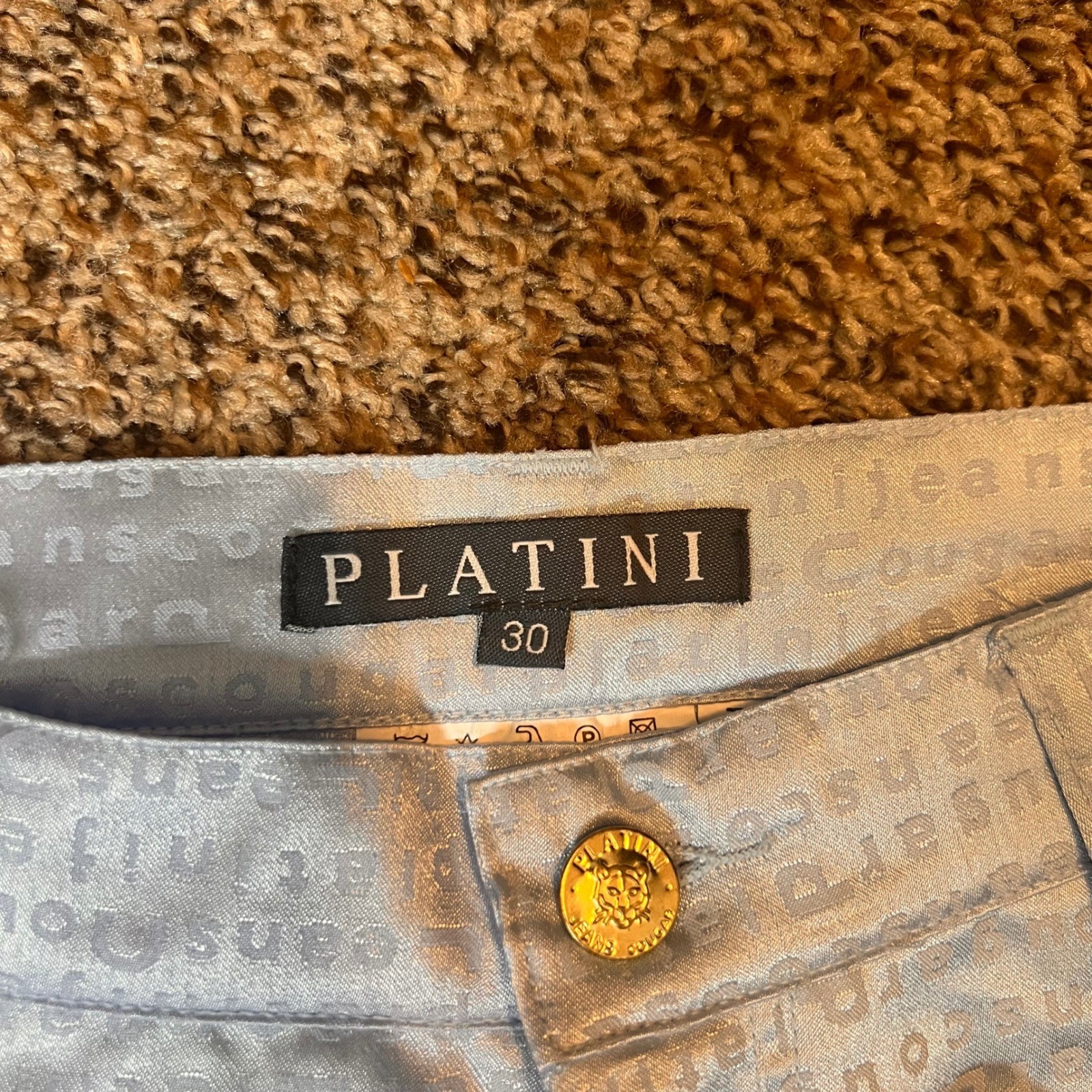 PLATINI Jeans Cougar Light Blue-Gray Printed Denim Flare Pants Men's Size 30
