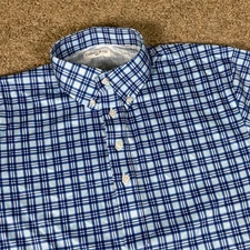 Collars & Co. Mens Small Blue Plaid Button Down Short Sleeve Polo Shirt