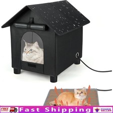 Heated Outdoor Cat House W/ Waterproof Roof Shelter Winter Safety 2 Exits New