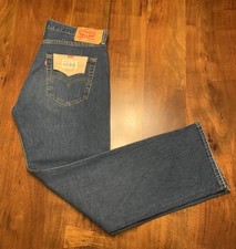 Levis 501 Button Fly Jeans Mens 36x32 NWT Blue Stretch Straight Leg Distressed