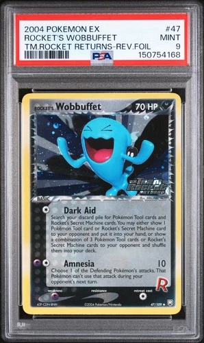 2004 POKEMON EX TEAM ROCKET RETURNS #47 ROCKET'S WOBBUFFET-REVERSE FOIL PSA 9