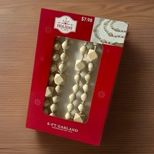 Wood Beaded 6  Christmas Garland Natural Holiday Time Decor Farmhouse Rustic NEW
