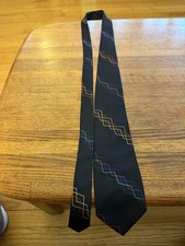 Perry Ellis Black Men’s Italian Silk Tie Made In USA with Color Lines Vintage