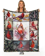 Cardinal Bird Blanket Throw Cardinal Blanket Christmas Red Decor for Girl Wom...