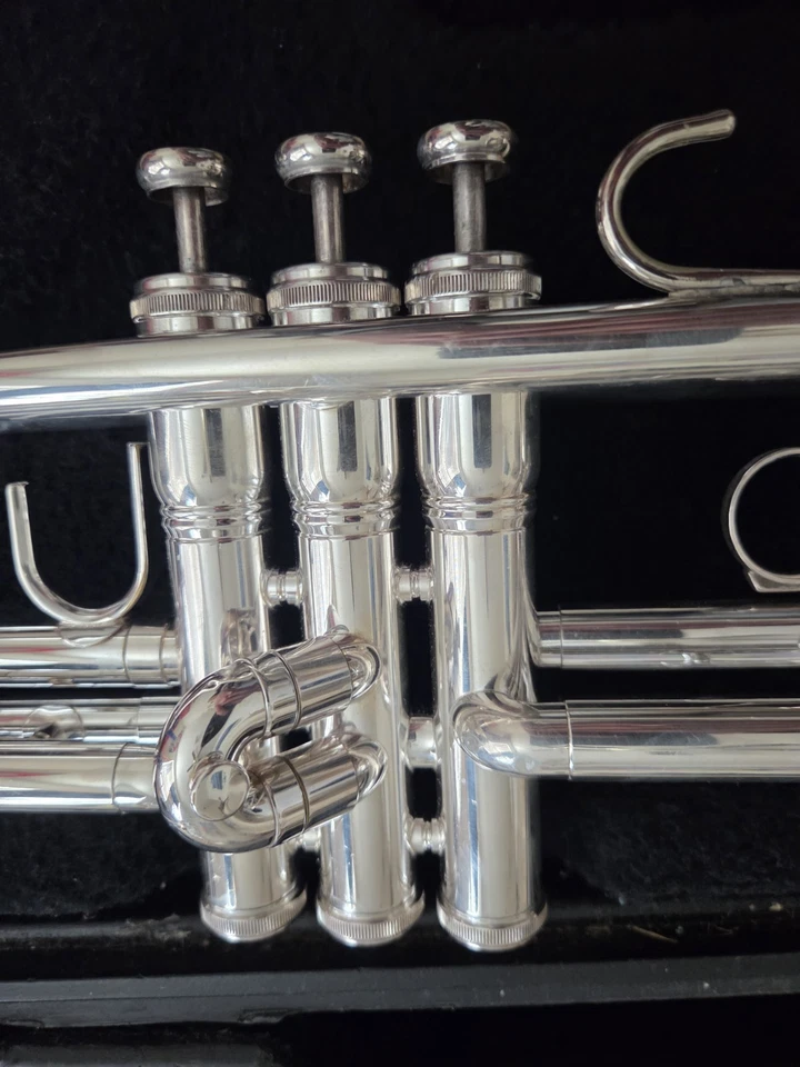 Bonita trompeta de plata King 601 con estuche y boquilla Vincent Bach 7C Foto 2 de 4