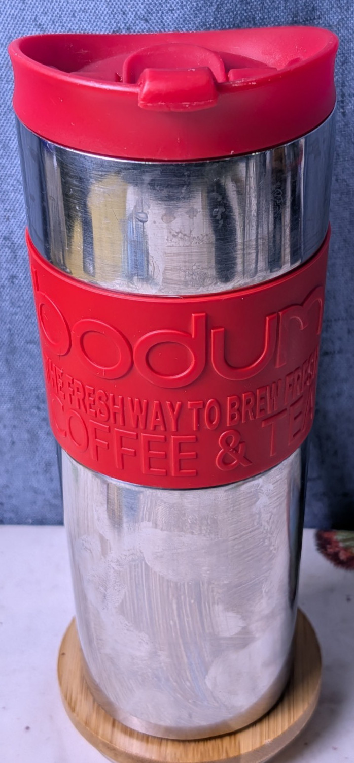 Bodum 15oz Stainless Steel Travel Coffee Mug Double Wall Vacuum Insulated Red