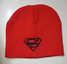 Superman Beanie Hat Red DC Comics Knit Skull Cap Youth One Size Fits Most