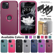 For iPhone 15 Plus Case Cover With 4-Pack Screen Protector Heavy Duty Shockproof