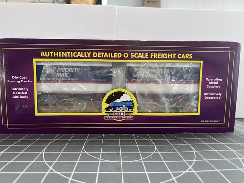 O Scale MTH Premier Trailer Train US Mail Flat Car W/ 20’ Pup Trailers 20-98166