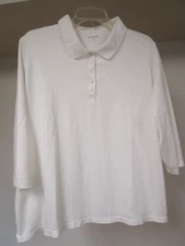 Lands' End Polo Shirt Top Plus Size 2X White 3/4 Sleeve