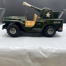 Vintage 1950s Nomura TN Japan Tin Litho Military Jeep 4253 Anti-Aircraft