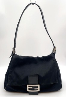 Auth Fendi Mamma Baguette Nylon Leather Black One Shoulder Bag NS051698