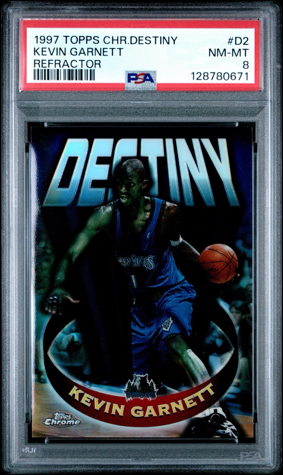 1997-98 Topps Chrome Kevin Garnett Refractor Destiny #D2 PSA 8 NM HOF