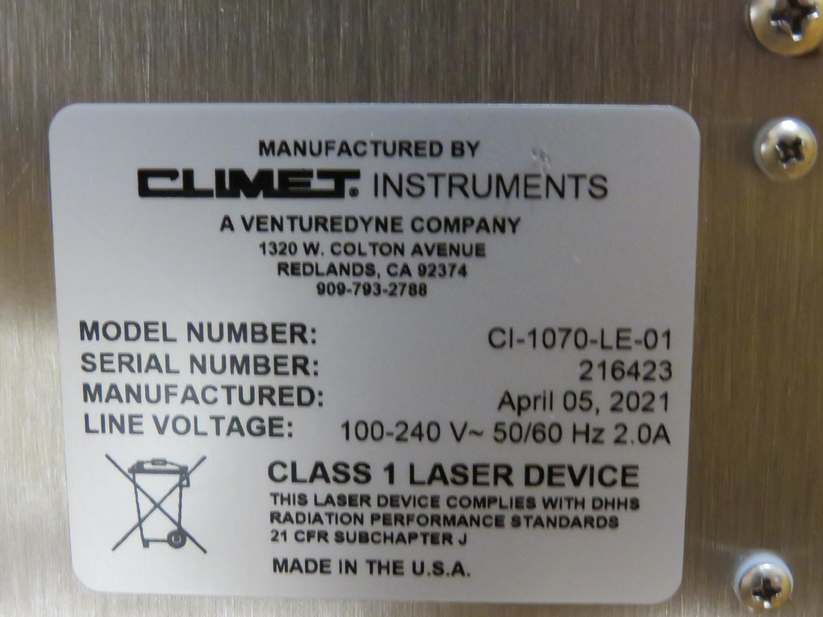 2021 Climet CI-1070 Particle Counter 2024 Calibration w/ Admin Password, Manual