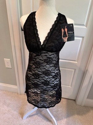 NWT Nice Or Naughty Black Lace Chemise Slip Nightgown Large NW0524 PPI Apparel