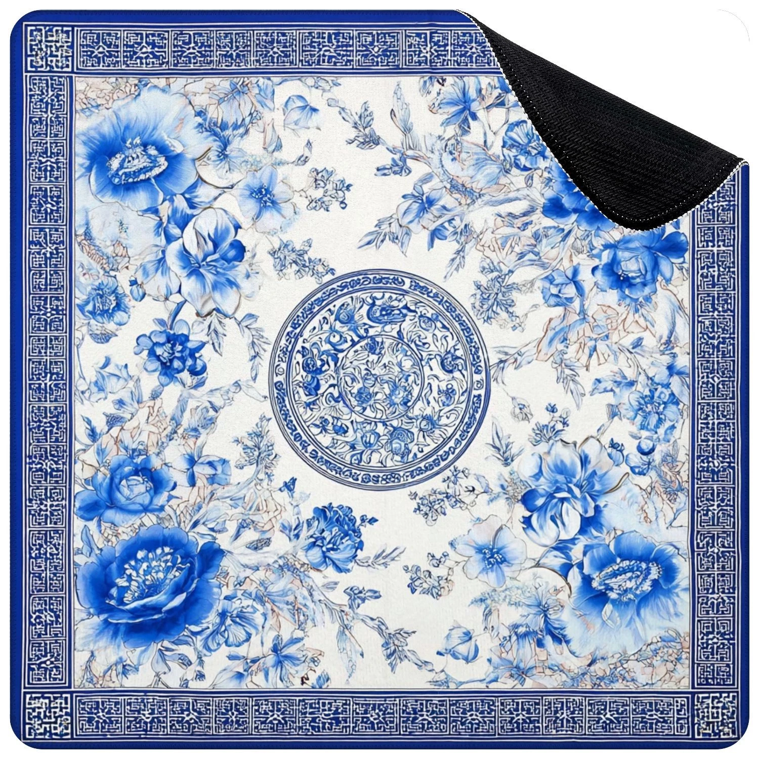 Mahjong Table Mat Chinoiserie Floral with Anti-Slip Game Mat Cover