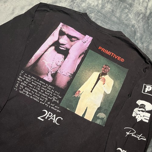 Primitive x Tupac T-Shirt Men's Medium Black Long Sleeve Graphic Print Faded - Picture 2 of 10